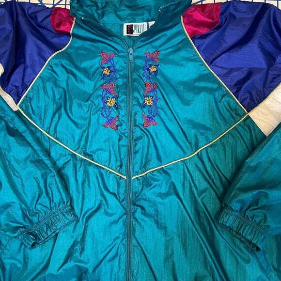 Vintage Bolo Sports Full Zip WIndbreaker Size Large Multicolor Geometric Floral - Picture 7 of 7
